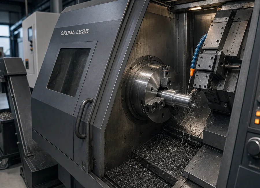 CNC-Drehbearbeitung eines Stahlbauteils auf einer Okuma LB25 bei BEICK