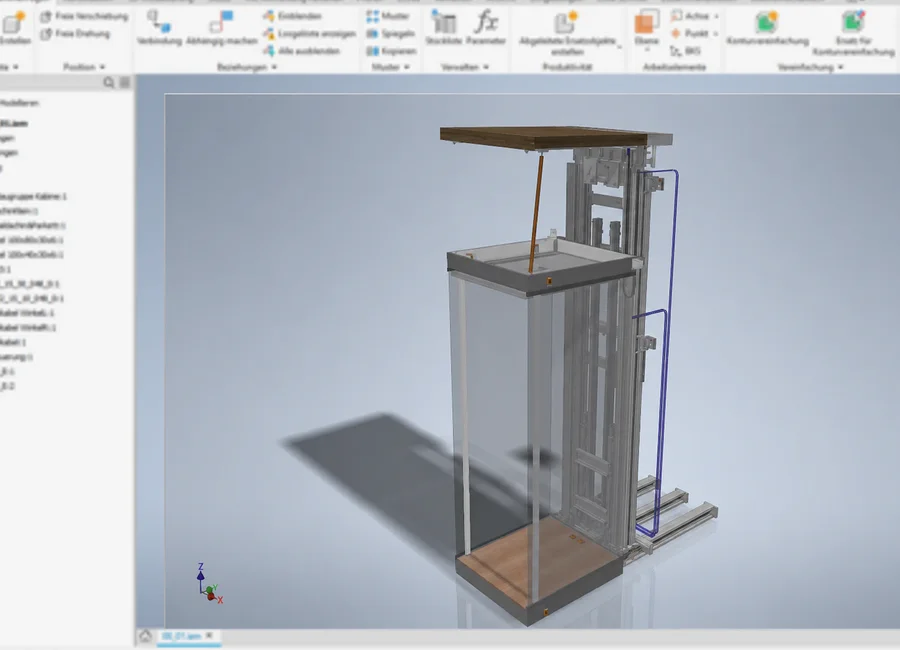 Inventor-CAD-Modell eines von BEICK konstruierten Ein-Mann-Aufzugs