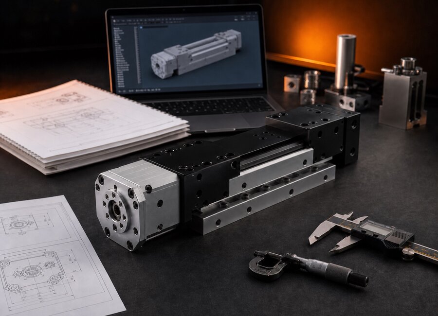 Maschinenbaugruppe mit CAD-Modell auf einem Apple MacBook Pro